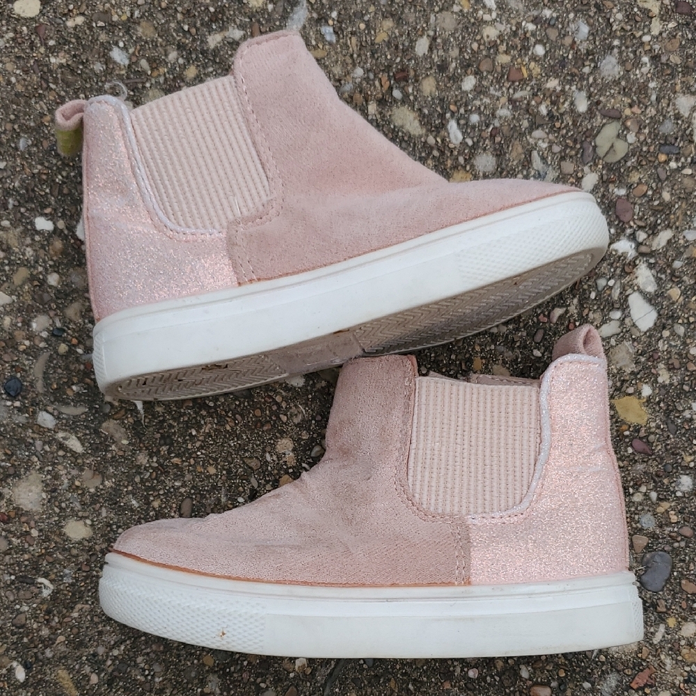 First Steps Pink Slip-On Booties Shoes Baby 6 Sparkle Soft
